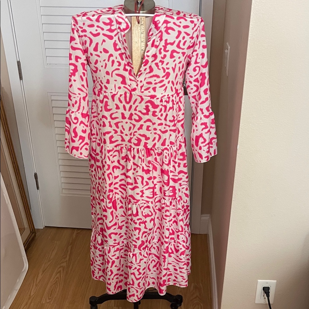 Sunday Vibrant Pink and White Long Sleeve Dress